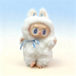 Blue Ribbon White Fluffy Plush Doll | 17CM Vinyl Face Figure